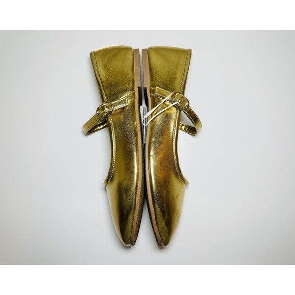 ZARA‎ Gold Mary Jane Ballet Flats Metallic Shoes Women US 7.5 EU 38 NEW - Picture 6 of 11